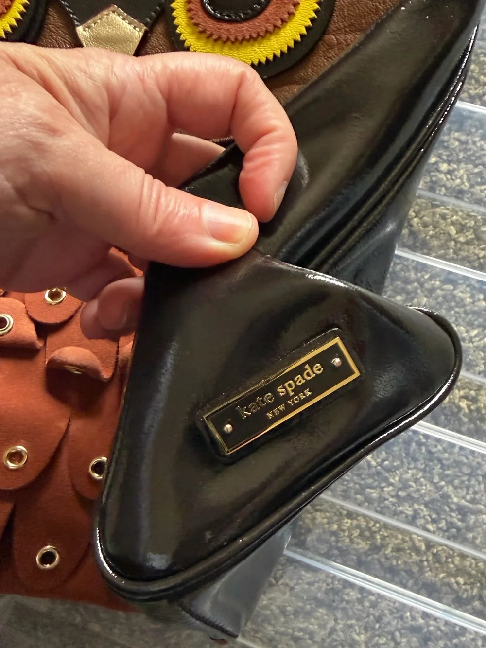 Kate Spade Maximillian Maxwell Owl Tote featuring patent leather and suede